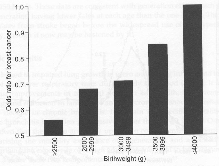 Odds Ratio for Breast Cancer by Birthweight in