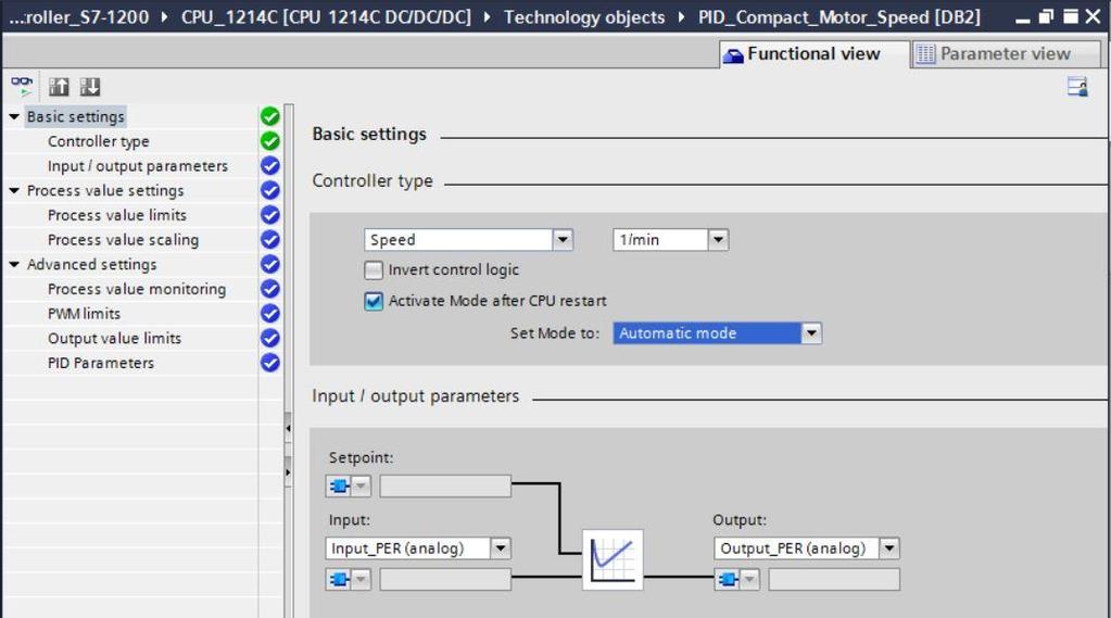 fi Basic settings 에서 Controller type 및 Input/output parameters 의상호연결이 입력됩니다. 여기표시된대로값을설정합니다.