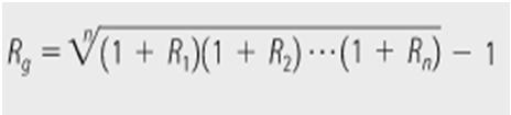 기하평균 (Geometric Mean) - 평균 복리수익률이기하평균의값이다. - R i 는기간 i 의수익률 ( 소수점으로표시한수익률 ) 이라고하자 (i = 1, 2,, n).