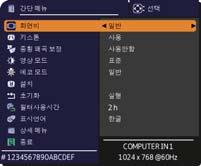 INPUT ASPECT MAGNIFY ON ESC OFF PAGE UP DOWN OSD MSG MYBUTTON PbyP FOCUS INTERACTIVE ENTER AUTO ZOOM FREEZE VOLUME GEOMETRY PICTURE MUTE NETWORK BLANK MENU RESET 메뉴기능사용하기 본프로젝터에는다음과같은메뉴가있습니다 : 영상,