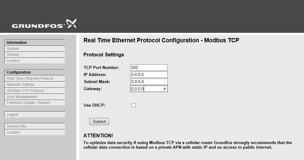 부록 Modbus TCP configuration This web page is used to configure all the parameters relevant to the Modbus TCP protocol standard.