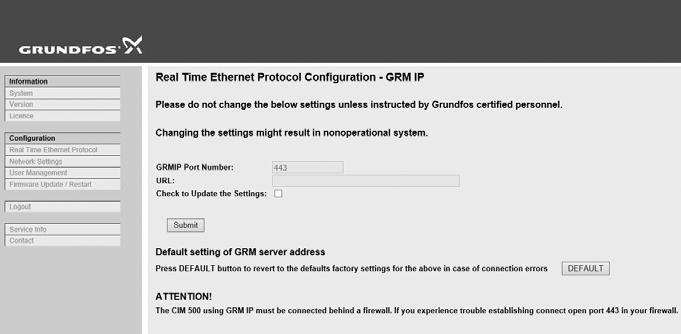 부록 GRM IP configuration By default, the GRM server URL and DHCP are activated on the GRM webserver.