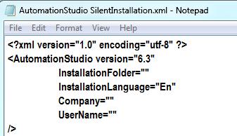 Automation Studio 설치및시작 그림 2-14: 편집파일 AutomationStudio SilentInstallation.