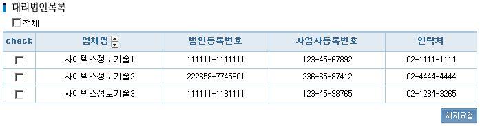 대리법인관리] 메 뉴의관계해지버튼클릭시기존에설정되어있던대리인과의관계를철회