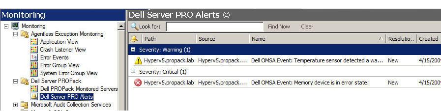 보기 심각도수준, 소스, 이름, 해결상태와만든날짜및시간에대한정보와함께 Dell PRO 관련를표형식으로표시합니다. Alert View( 보기 ) 에액세스하려면다음을수행하십시오. 1. Operations Manager 콘솔을시작합니다. 2.