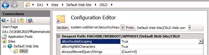 14. In the Actions pane, click Apply. 15. Close the Internet Information Services (IIS) Manager window. CRL 분배포인트파일공유를위한접근권한구성 엔터프라이즈루트 CA 가존재하는 DC1 서버가앞서구성한 CRL 배포폴더공유에대해서 CRL 파일을 저장할수있도록구성해야한다.