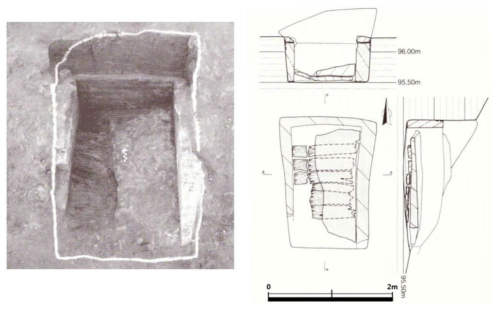 조선시대분묘유적의태아뼈 71 Fig. 1. Photo and drawing of burial 4-1-210, adapted from [9].