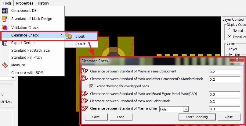 측정상태유지, Text Scale) 추가 Tools Clearance Check Added Option: Standard Metal Mask 이격거리검사기능추가 1 부품자신의 Metal Mask