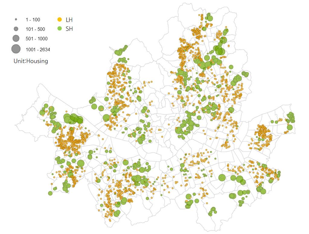 Figure 1 _ Public Rental Housing in 2015 Source: https://www.myhome.go.kr/hws/portal/sch/selectrentalhouseinfolistview.do, Modifed. 임대주택거주수급자파악을위해임대주택의세대별공급대상정보를구축하였다.