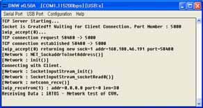 558 2008 한국콘텐츠학회춘계종합학술대회 방식으로 LWIP의 sys_arch_mbox_fetch() 함수를통해데이터수신을기다리게된다. 한편, UDP 클라이언트는서버의 IP 와포트번호, 전송할데이터를인자로소켓을생성해 send() 메소드를호출한다.