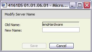 그림 6-8. Modify Server Name 창 2 서버에할당할이름을입력합니다. 이름은 1-15 자이고알파벳문자로구성되어야하며하이픈을제외한특수문자나공백을사용할수없습니다. 3 Save 를클릭합니다.