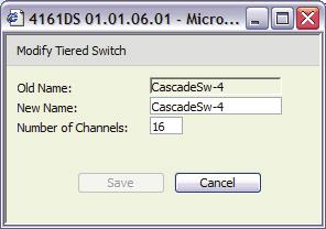 스위치이름을클릭하면이름또는채널수를변경할수있는창이표시됩니다. 다층구성스위치연결을구성하려면 : 1 On-board Web Interface 에서 Configure 탭을클릭한다음왼쪽열에서 Tiered Switches 하위범주를클릭합니다.