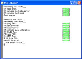 30 OSCAR 2.2.1 클러스터설치가이드 test 실패시, 갑자기위의 test window 가사라질수도있다. 이 런상황이발생하면, testing/test_cluster 스크립트를 shell에서 실행하여문제를분석해야한다. 4.