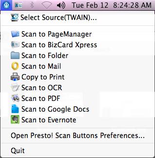 NewSoft Presto! PageManager 또는 NewSoft Presto! BizCard Xpress 로스캔하려면 ' 스캔대상 ' 아이콘을사용합니다.