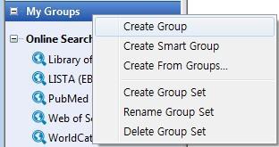 Endnote Groups 마우스오른쪽버튼클릭 Custom Group 핚 Library 내최대