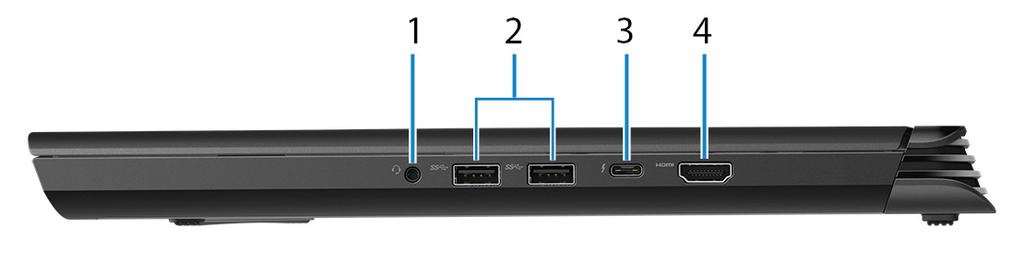 태블릿의도난을방지하는보안케이블을연결합니다. 2 전원어댑터포트 컴퓨터에전원을제공하고배터리를충전하기위해전원어댑터를연결합니다. 3 네트워크포트 네트워크또는인터넷액세스를위해라우터또는광대역모뎀의이더넷 (RJ45) 케이블을연결합니다. 4 PowerShare 를사용하는 USB 3.1 Gen 1 포트 외부스토리지장치및프린터와같은주변장치를연결합니다.