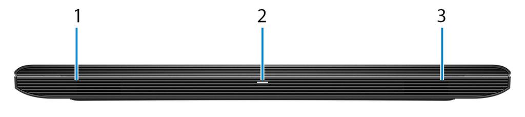 4 보기 전면 1 왼쪽스피커오디오출력을제공합니다. 2 전원및배터리상태표시등 / 하드드라이브작동표시등배터리충전상태또는하드드라이브작동을나타냅니다.