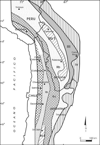 922 w Fig. 1. Metallogenic provinces in the Central Andes(Sureda and Galliski, 1989); I:Precordillera Copper Province(a.Paleocence-Lower Eocence, b.