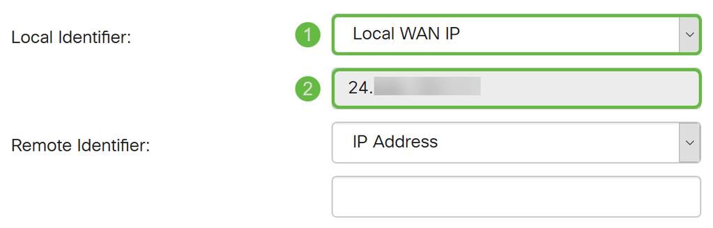 사용자 FQDN - 이옵션을사용하면인터넷의특정사용자에대해전체도메인이름을사용할수있습니다. 이예에서는로컬식별자로로컬 WAN IP 를선택하겠습니다. 참고 : 라우터의로컬 WAN IP 가자동으로채워집니다. 10 단계.