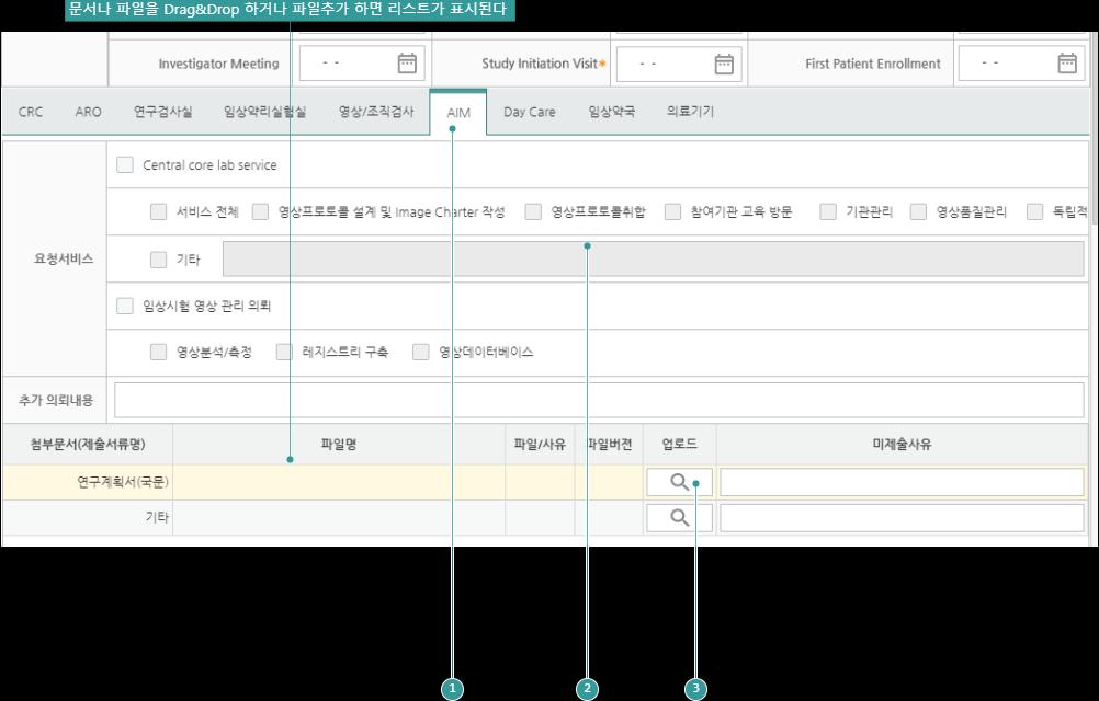 AIM 부서의이용서비스를신청하는기능으로 AIM TAB을클릭하고, 신청시입력하는항목에대해서입력또는체크하고,