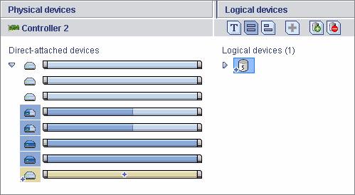 그림 6-3 Full Size Capacity view 의 RAID 5 디스크드라이브의사용가능공간은새논리드라이브에포함시키거나 (73 페이지의 " 디스크드라이브의사용가능세그먼트를사용하여논리드라이브생성 " 참조 ) 기존논리드라이브에추가할수있습니다 (82 페이지의 " 논리드라이브의용량증가 " 참조 ).