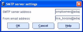 SMTP 서버설정입력 전자메일알림관리자를처음열면 SMTP Server Settings 창이자동으로열립니다. 1. SMTP 서버의주소를입력합니다. 2.