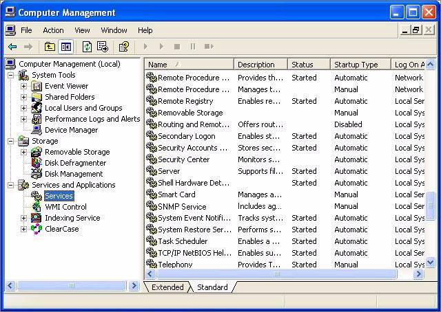 그림 11-1 Windows 컴퓨터관리도구에서서비스선택 4. SNMP 서비스를더블클릭합니다. SNMP 서비스속성창이표시됩니다. 5.