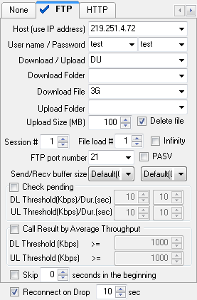 FTP 측정 (3) Plan 설정 RMA(APP)를 활용한 데이터 품질 측정(ADB) 측정 서버 설정(측정 하려고 하는 서버의 정보 입력) 측정 패턴 설정 (다운로드만 할 경우 D, 업로드만 할 경우 U, 교번으로 할 경우 DU) Download Folder(다운로드 파일이 있는 폴더 명) Download File(다운로드 받을 파일 명)