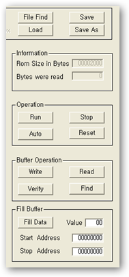 4.3 Buffor0 창 설명 (1) 파일 경로 : 현재 읽어온 파일의 경로를 표시한다. (2) 파일 옵셋 : 읽어 올 파일의 옵셋을 설정한다. (3) 버퍼 옵셋 : 쓸 버퍼의 옵셋을 설정한다. (4) 파일 타입 : 인텔 헥사 혹은 바이너리 파일 타입을 선택한다. [그림 4-3.