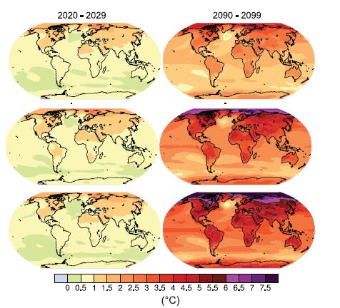 Ⅰ. 산림 사회 강좌 온도상승은 온실가스 증가에 따라 큰 변화를 보이고 있는데 2000년 상태를 유지 하면 2100년에 0.6 가 증가하고 최악의 경우에는 4.0 까지 증가를 할 수 있는 것으로 산정이 되고 있다. 이와 같은 모델은 현 상태를 최소한 유지하기위해서는 온 실가스가 2000년 수준으로 낮추어야 하는 것을 보여주고 있다.