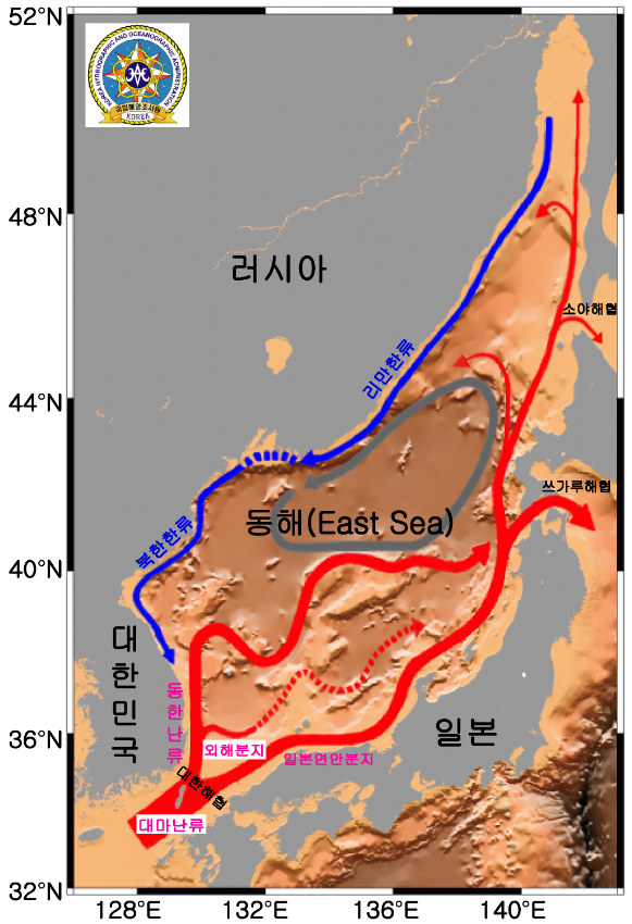 (2) 해류 명칭 대마난류의 명칭과 삽화 상의 위치에 대해 언급한 자문 내용을 고려하여 <그림 4>에 대한해협 유입 직전에 TWC 를 표기하였으며 제 7차 수정안에 TWC(대마난류) 라고 표기한 곳에서는 대마난류 일본연안분지의 약어인 NB 를 표시하였다.