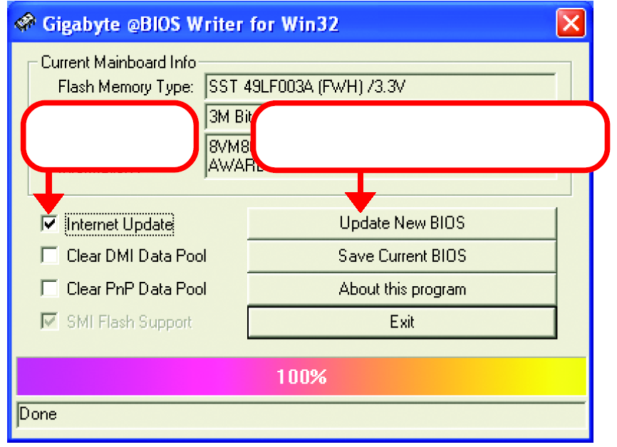 시스템에서 자동으로 BIOS 를 다운로드하여 업데이트합니다. II. 클릭 @BIOS 항목을 선택하고 설치를 누르십시오 Update New BIOS 를 누르십시오 Start/Programs//Gigabyte/BIOS/@BIOS 순서로 클릭. 인터넷을 통하지 않고 BIOS 업데이트하기: a.