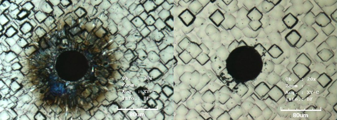 또한, 기술적으로 Kling은 1 µm 파장의 펄스 또는 Q-스위 치 Nd: YAG 레이저가 비교적 큰 광학적 침투 깊이를 가짐에도 불구하고, 초점에서 얻어지는 높은 출력 밀도로 인해 실리콘 표 면이 가열되어 급격하게 용융될 수 있으며, 이로 인한 비선형적 흡수 효과로 인해서 결국 광학적 침투 깊이가 대폭 감소됨을 확 인하였다 19).