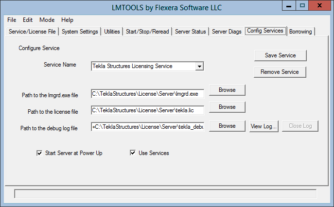 d. SERVER server_hostname ANY 텍스트 뒤에 TCP/IP 포트 숫자를 입 력합니다. e. 변경 내용을 저장하고 텍스트 편집기를 종료합니다. 7. Windows 운영 체제에 따라 시작 메뉴나 시작 화면을 통해 Tekla Structures Licensing --> LMTOOLS 로 이동합니다. 8.