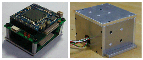 2 제어 로봇 시스템학회 논문지 제 14 권, 제 2 호 2008. 2 각 변환 행렬은 다음과 같다[9,11]. (1) 그림 1. 센서 전체 시스템 개념도. Fig. 1. Block diagram of the 3D pose sensor. 그림 2. DSP 모듈과 센서 마운터. Fig. 2. DSP module and sensor mounter.