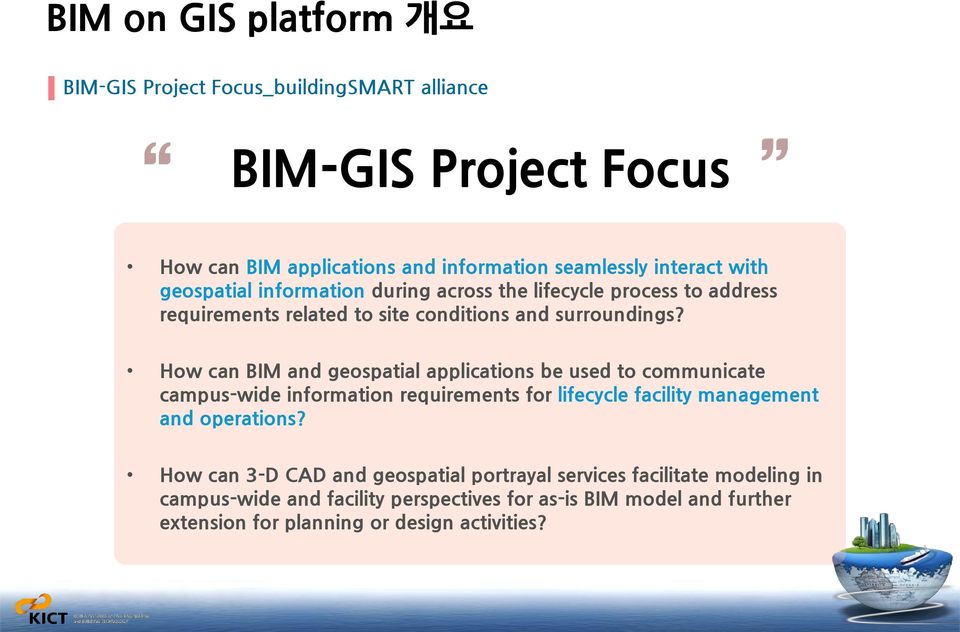 How can BIM and geospatial applications be used to communicate campus-wide information requirements for lifecycle facility management and operations?