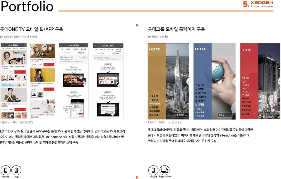 12 LOTTE OneTV 모바일 웹과 APP 구축을 통해 TV 사용의 한계성을 극복하고, 장기적으로 TV의 보조적 수단이 아닌 독립된 주체로 최적화된 On-demand 서비스를 지향하는