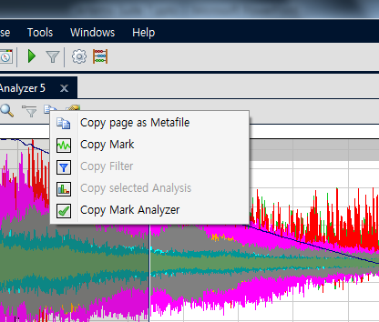 Copy Mark, Filter, Analysis, Mark Analyzer Copy page as Metafile Copy Mark source pool 에서 붙여 넣기 해야 함 Copy filter filter pool 에서 붙여 넣기 Copy