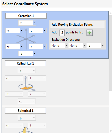 Select Coordinate system 직각 / 원통 / 구형 을 선택 할 수 있으며, Add x points to list 에서 x 를 입력 후 녹색