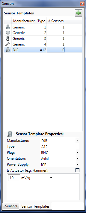 Sensor template 녹색 + 를 클릭하면 Add new sensor 창이 나타나고, 1) new sensor template / 2) existing sensor