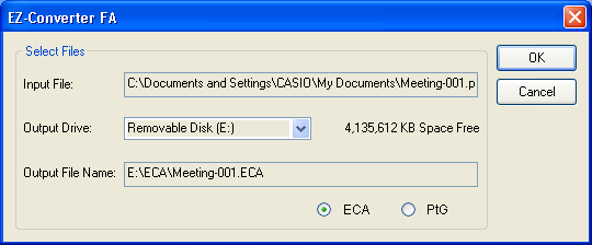 PowerPoint 파일을 ECA 파일 또는 PtG 파일로 변환하려면 이곳의 조작을 하기 전에 Microsoft Office PowerPoint 2003, 2007 또는 2010을 사용해서 작성한 파일이 있어야 합니다. PowerPoint 파일을 ECA 파일 또는 PtG 파일로 변환하려면 원래 파일을 처음부터 끝까지 재 생할 필요가 있습니다.