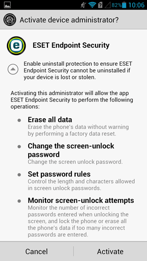 6 이때 모바일 장치에서 Android용 ESET Endpoint