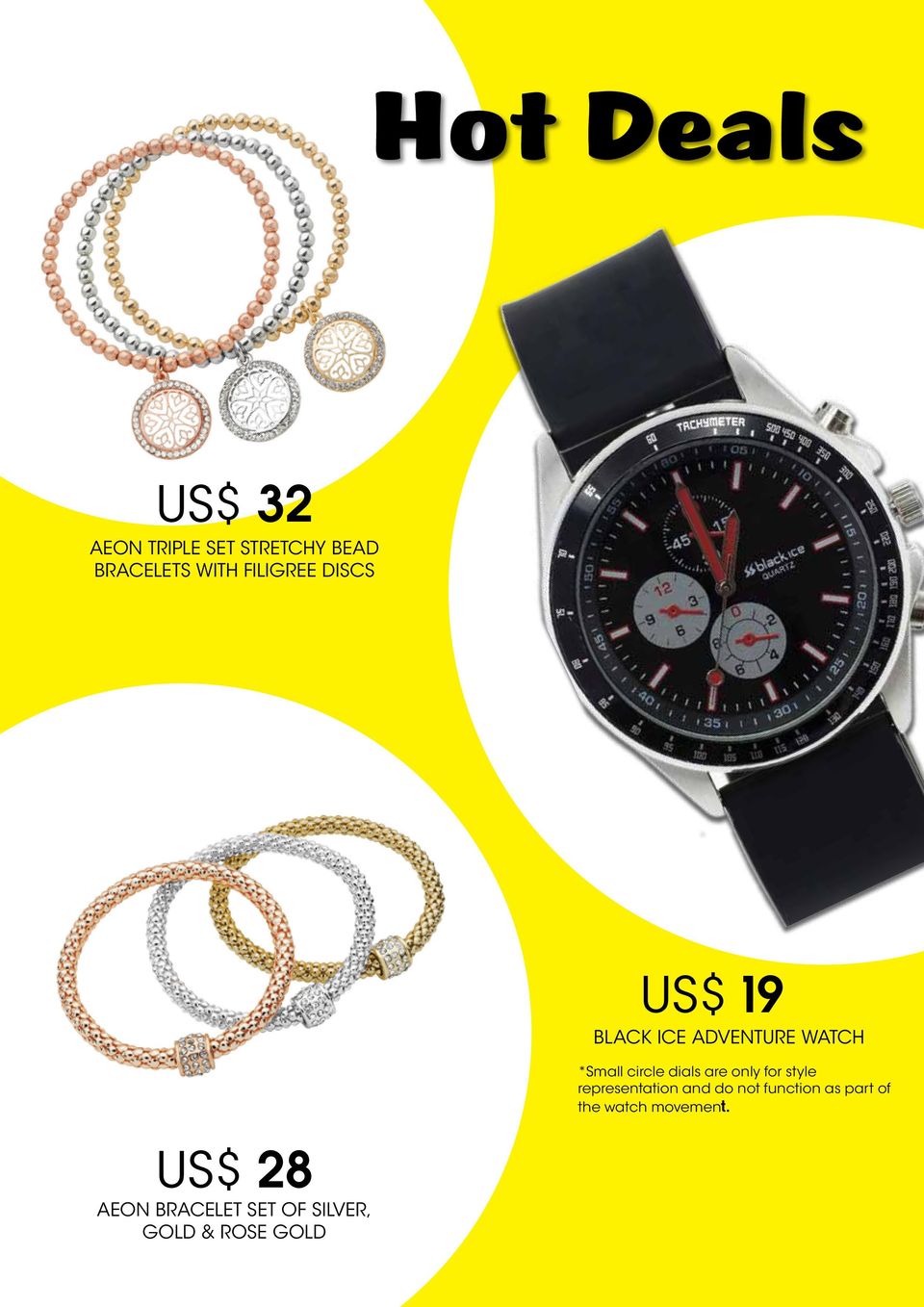 Gold US$ 19 Black Ice Adventure Watch *Small circle dials are only