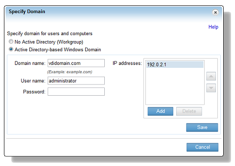 Active Directory와 VDI-in-a-Box 사용 Active Directory 장애 조치(failover)를 구성하려면 1.