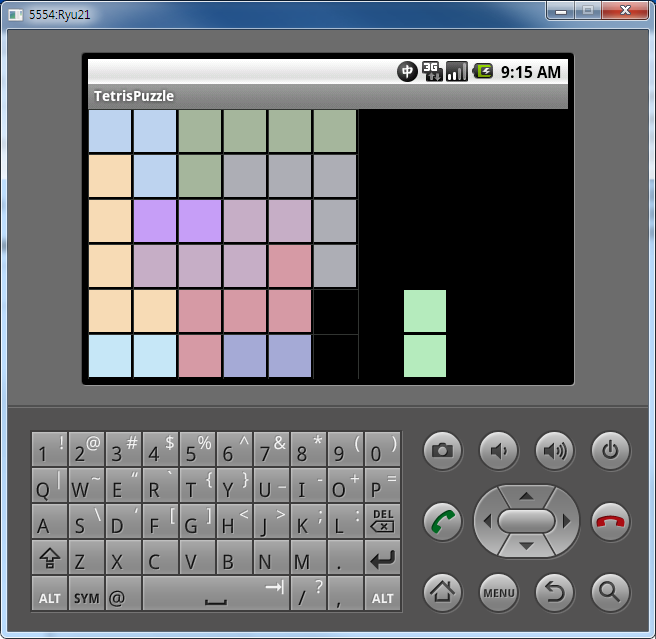 테트리스 퍼즐 만들기 1. 테트리스 퍼즐 설계 [그린 1] 테스리스 퍼즐 실행 화면 이번에 릶들 테트리스 퍼즐은 [그린 1]과 같이 조각난 퍼즐을 다시 하나로 합치는 게임입니다.