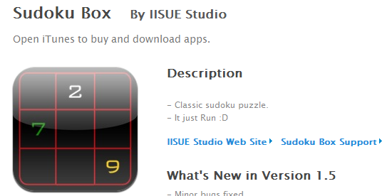 명 : Sudoku (스마트폰 게임) 소개 : Apple Application