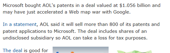 AOL의 특허 인수 2012년 4월