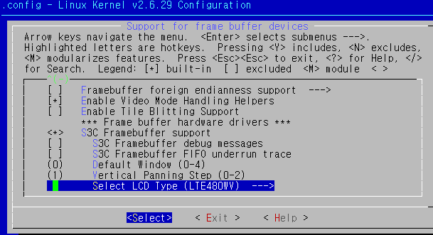 LCD 드라이버 수정-1 #make menuconfig Device Drivers->Graphic Support