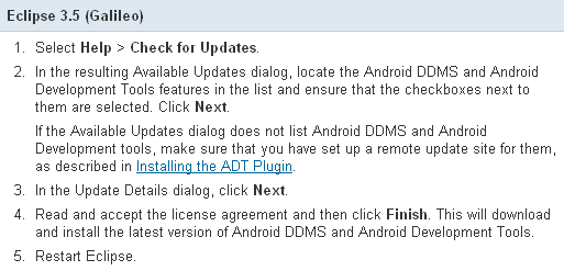 Updating the ADT Plugin http://developer.android.