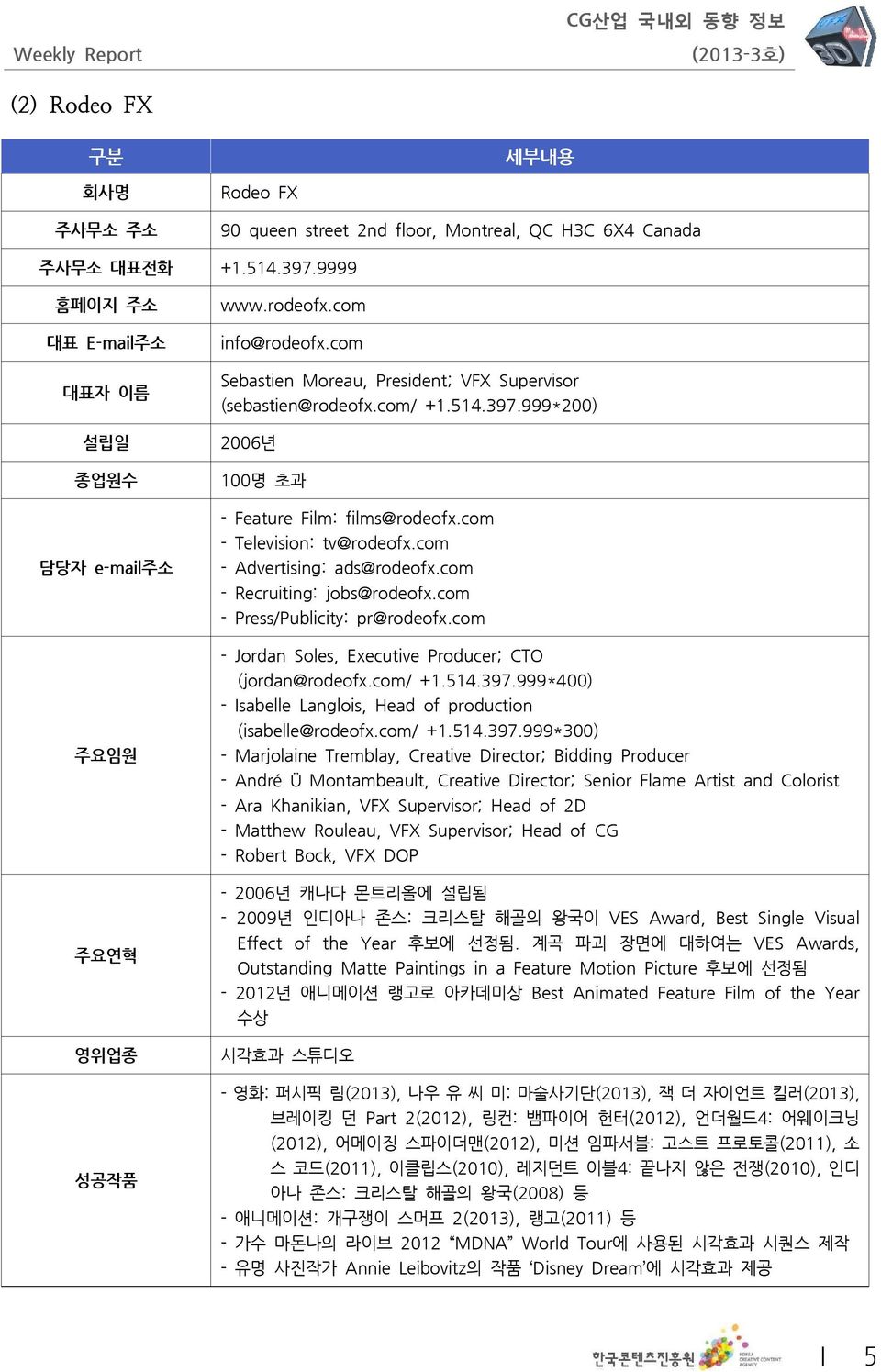 999*200) 2006년 100명 초과 - Feature Film: films@rodeofx.com - Television: tv@rodeofx.com - Advertising: ads@rodeofx.com - Recruiting: jobs@rodeofx.com - Press/Publicity: pr@rodeofx.